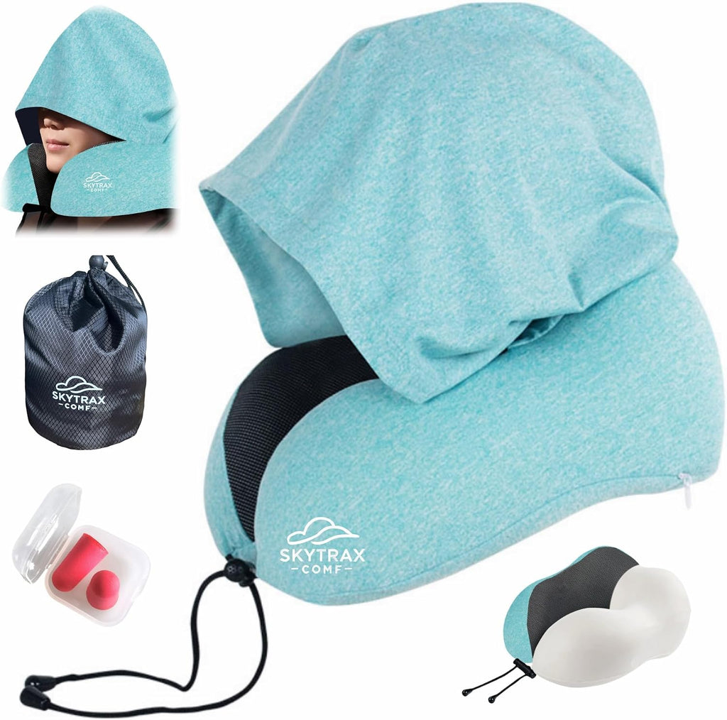 Travel Pillow with Extra Large Hood for Airplane Long Flights Privacy and Comfort Memory Foam with Skin-Friendly Cover for Road Trip…