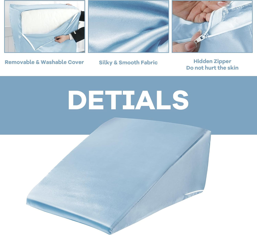 HOMBYS Satin Bed Wedge Pillow Cover Silky & Smooth Wedge Pillowcase 1 Pack 24x24x12.5, Soft & Breathable, Removable & Machine…