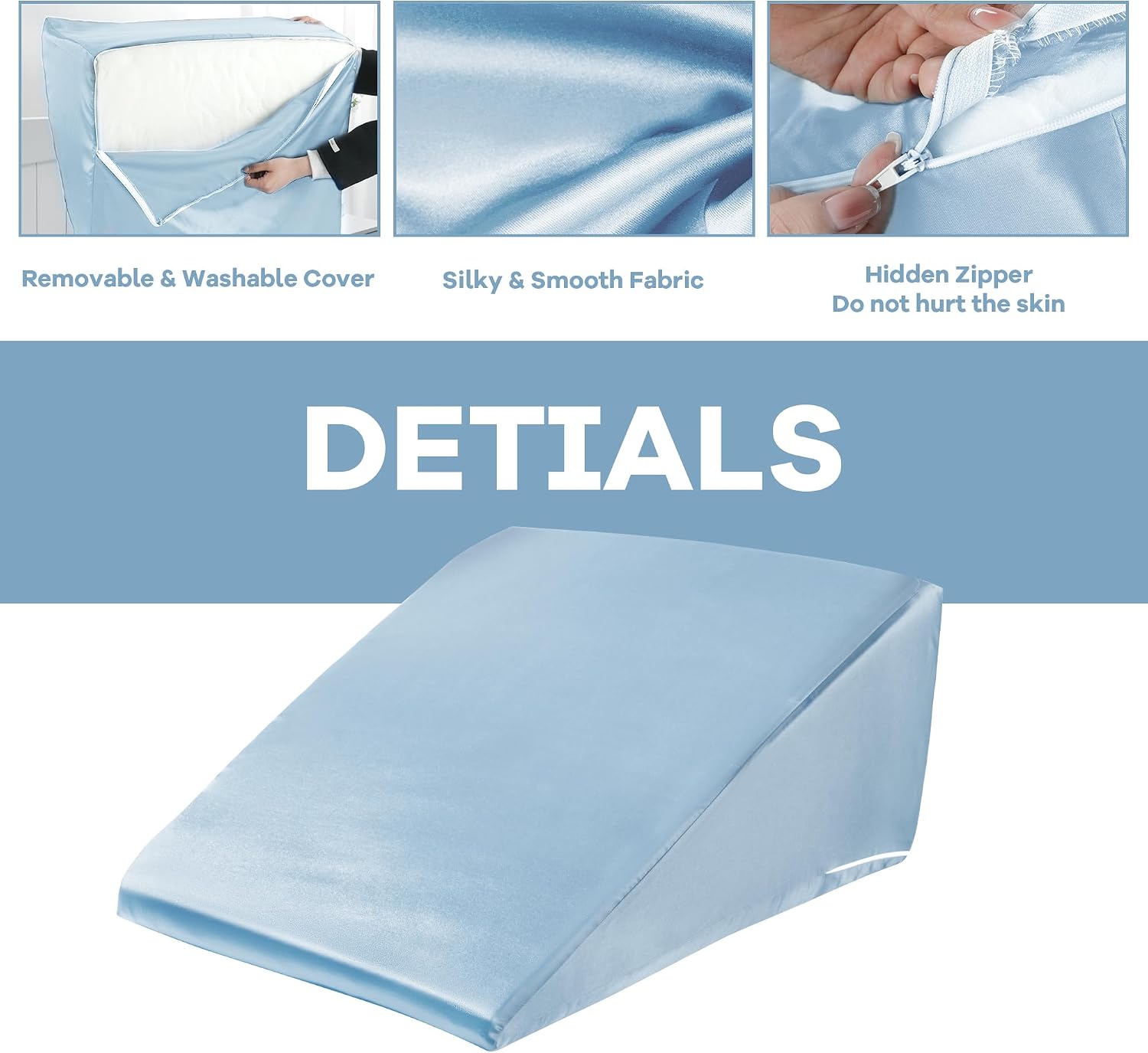 HOMBYS Satin Bed Wedge Pillow Cover Silky & Smooth Wedge Pillowcase 1 Pack 24x24x12.5, Soft & Breathable, Removable & Machine…