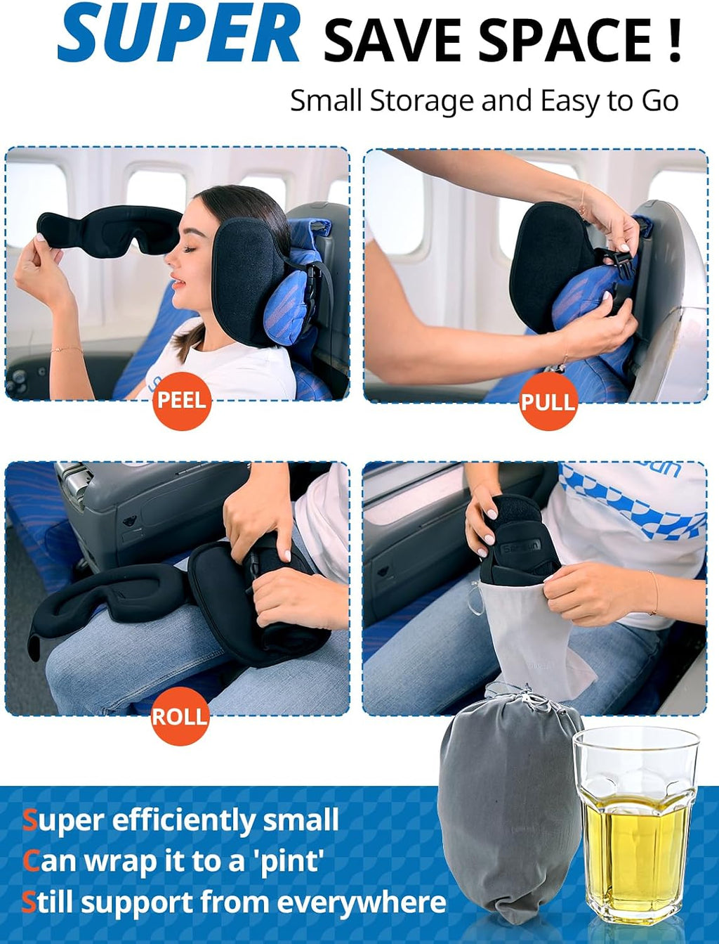 SARISUN Upgraded Travel Pillow, U-Shaped Airplane Head Strap for All Heights, 360° Support, 3D Sleep Mask, 100% Light Blocking, Long…