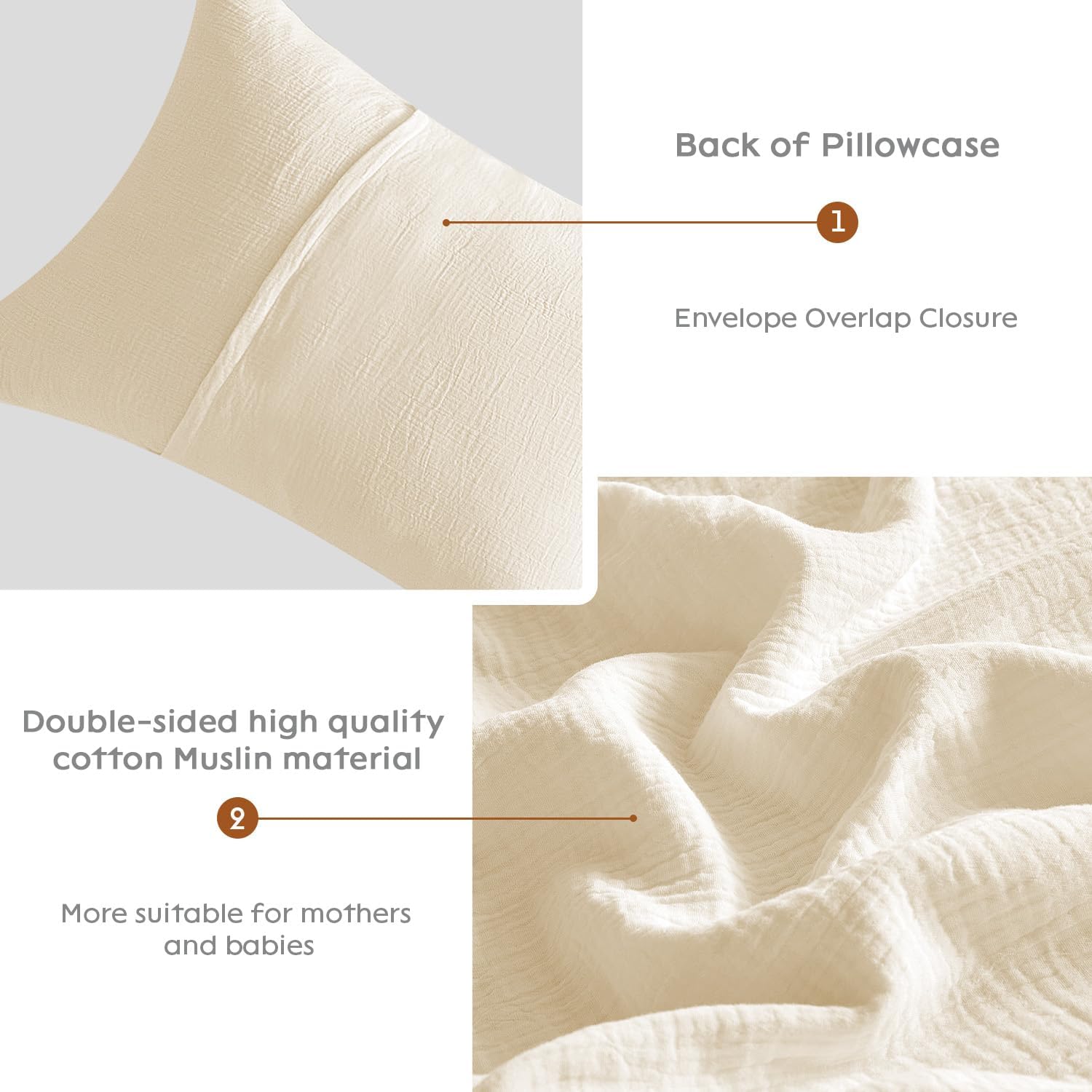 DefineCozyHealthyLife SE SOFTEXLY Muslin Pillowcases Standard Size 100% Cotton, 2 Pack Pillow Shams with Envelope Closure, Ultral Soft and…