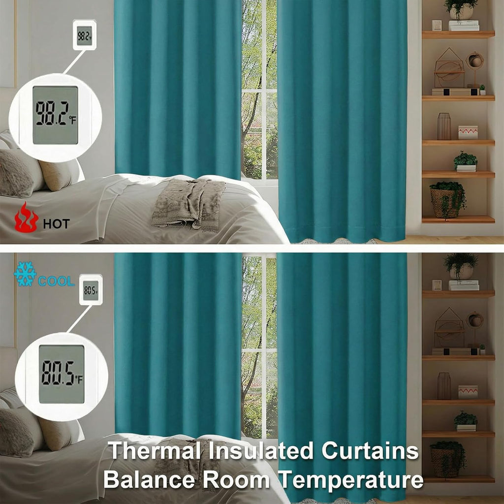 Simplebrand Ava Teal Blackout Curtains for Bedroom 84 Inch Length 2 Panels Set, Solid Thermal Insulated Privacy Nursery Window Treatment Cu…