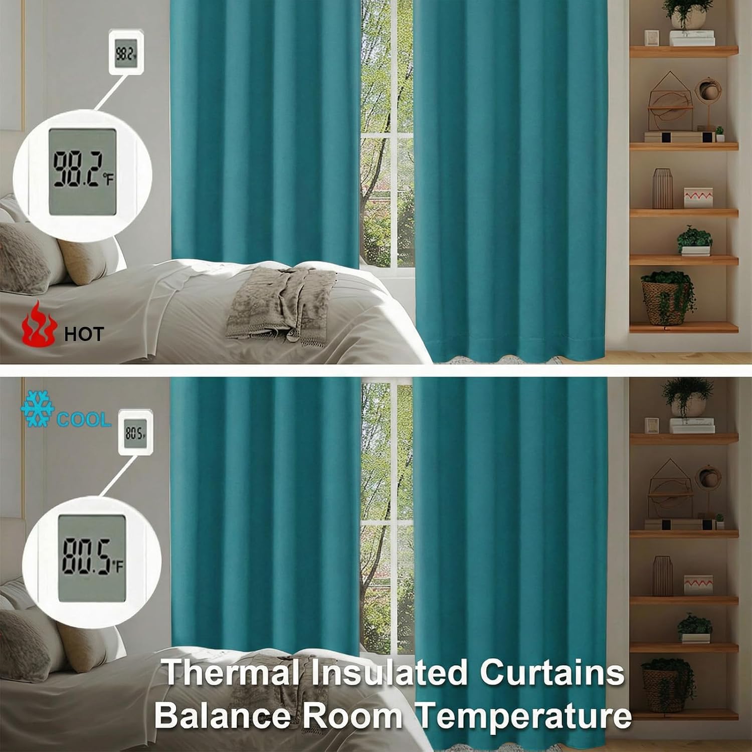 Simplebrand Ava Teal Short 36 Inches Blackout Curtain 2 Panels Set, Half Window Rod Pocket Privacy Curtain Tiers for Kitchen, Curtains Blac…