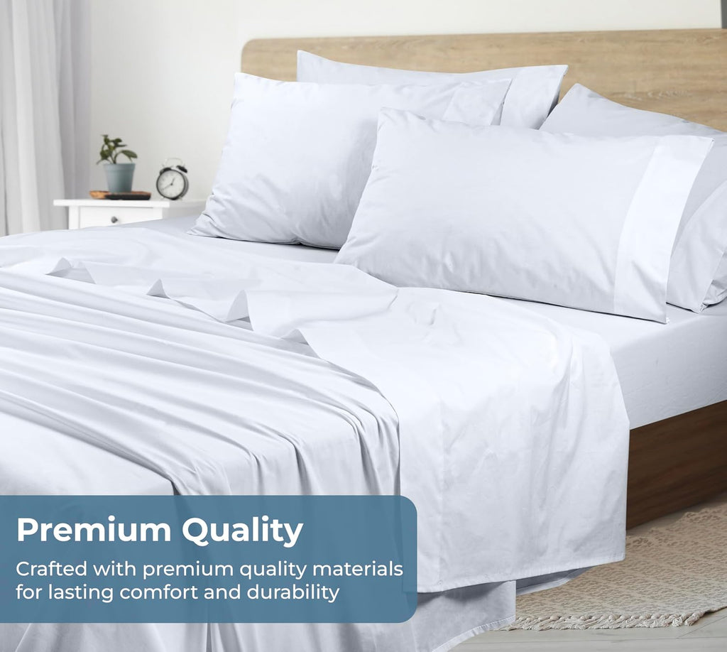 Royalelinens ROYALE LINENS 100% Organic Cotton Queen Sheet Set - Percale Weave - 4 Pieces Set - 1 Flat, 1 Deep Pocket Fitted Sheet and 2 Pi…
