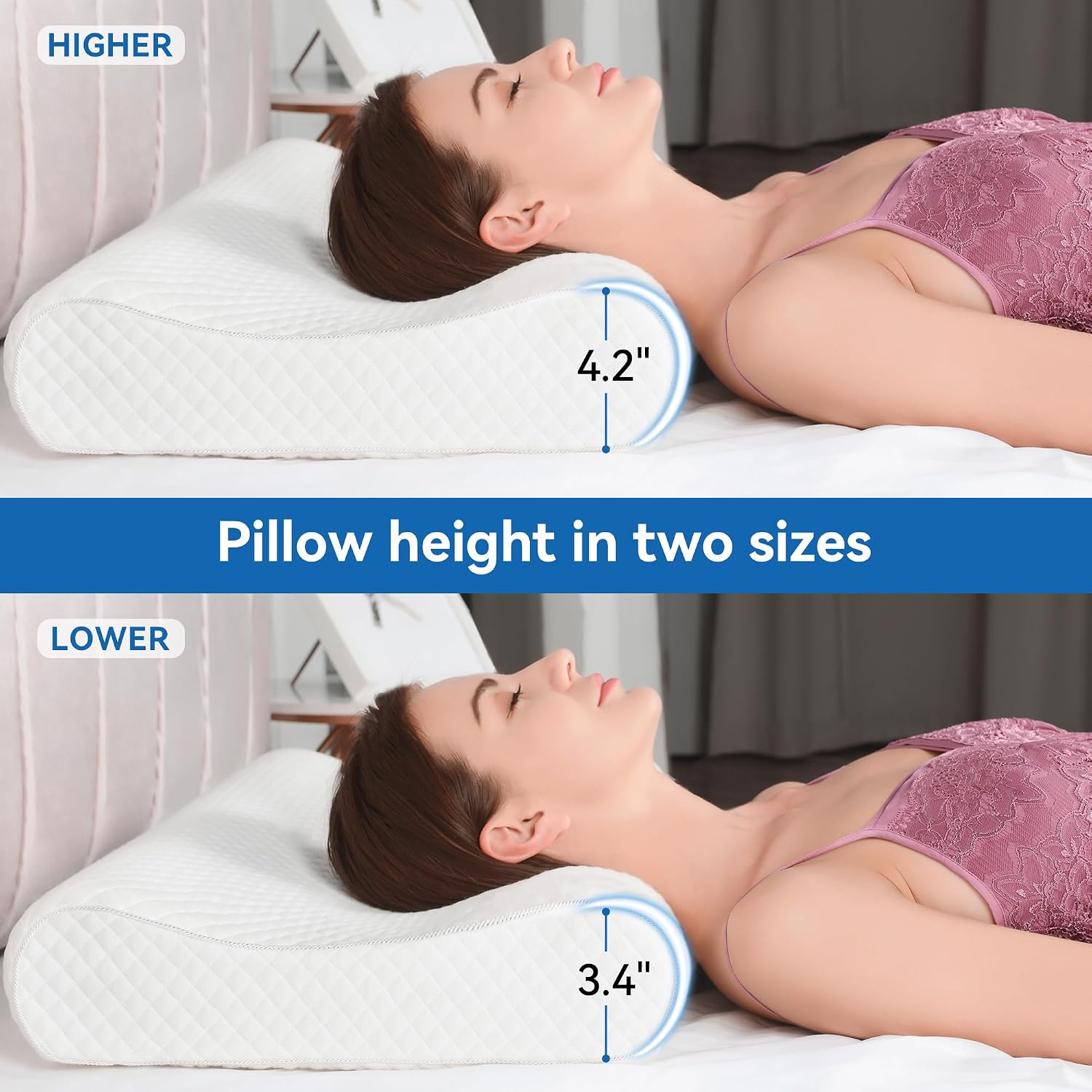 Ergonomic Memory Foam Pillow with Washable Zippered Soft Cover Contour Cervical pillows for Neck Pain and Side Sleeper Back Support…
