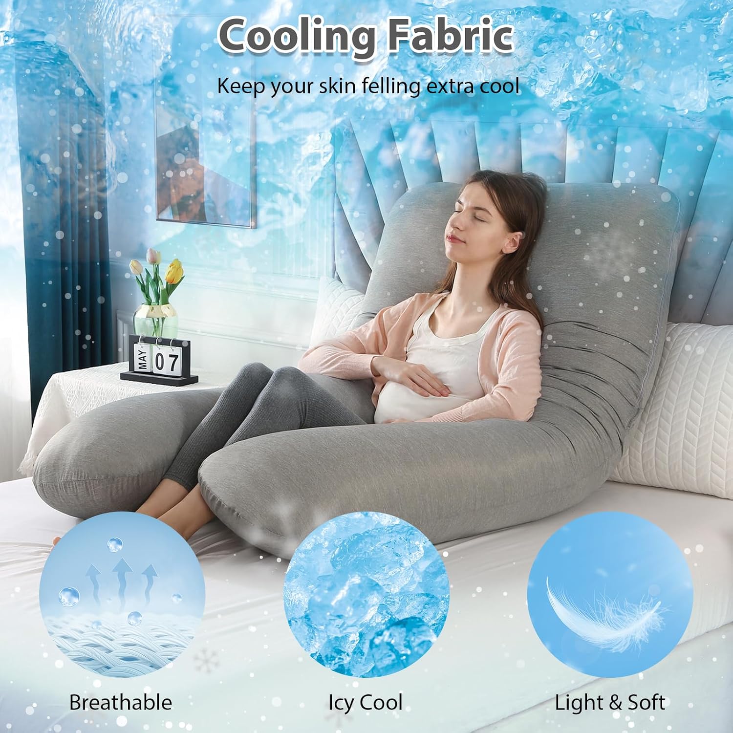 Amagoing Pregnancy Pillows with Cooling Cover, U-Shape Full Body Pillow for Sleeping, Support for Back, Legs, Belly, HIPS for Pregnant Wome…