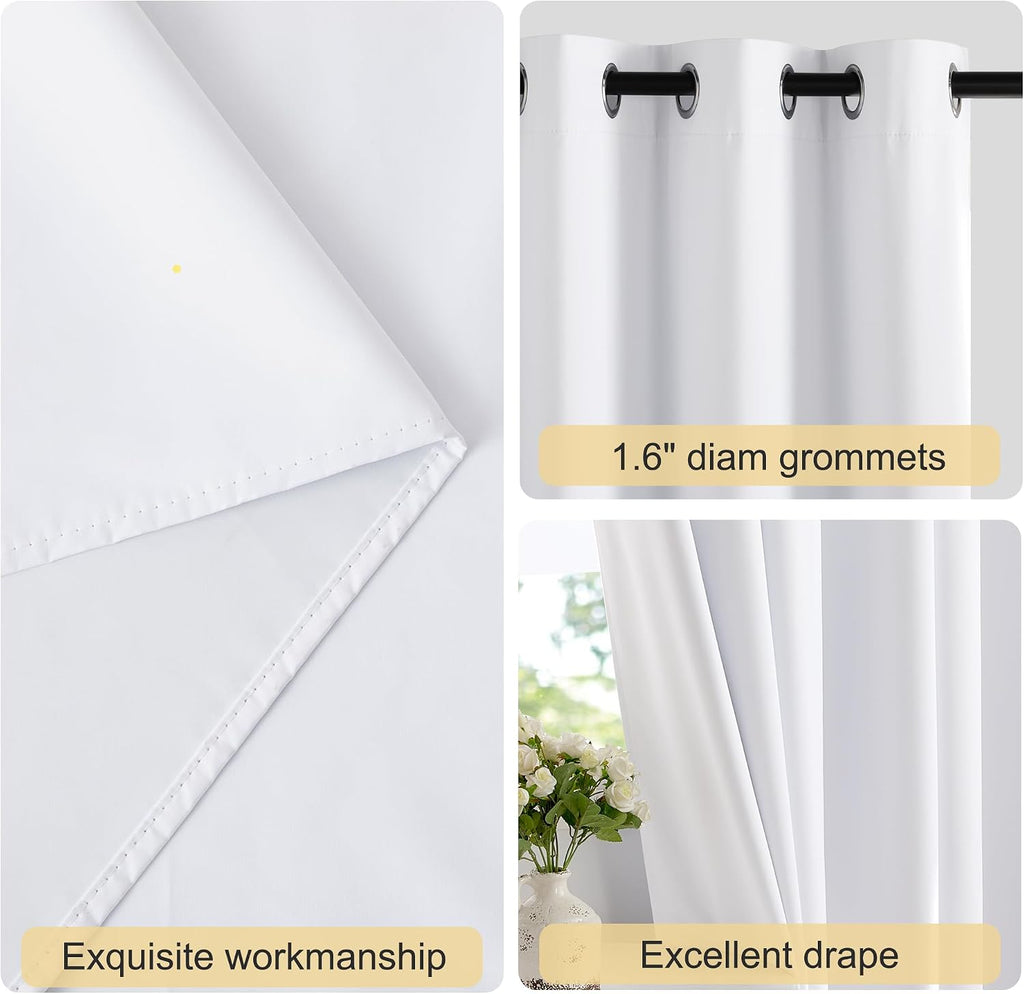 Nicetown 100% Blackout White Curtains 63 inch Length, Grommet Thermal Insulated Window Treatment Heat Reducing Drapes for Bedroom/Kids Room…