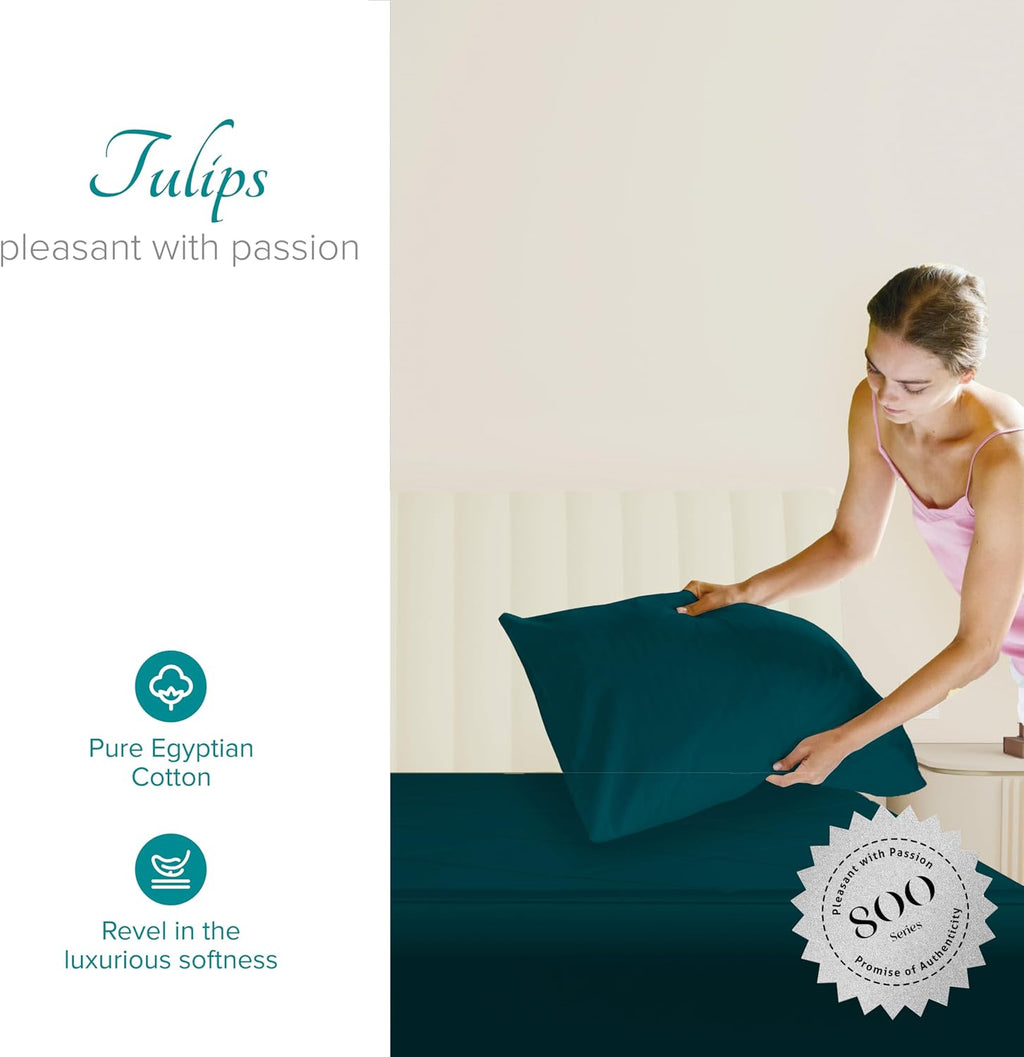 Carressa Linen Luxury Egyptian Cotton King Pillow Cases Set of 2-800 Series Tulips Collection Pillowcases for Sleeping (Teal), Soft…