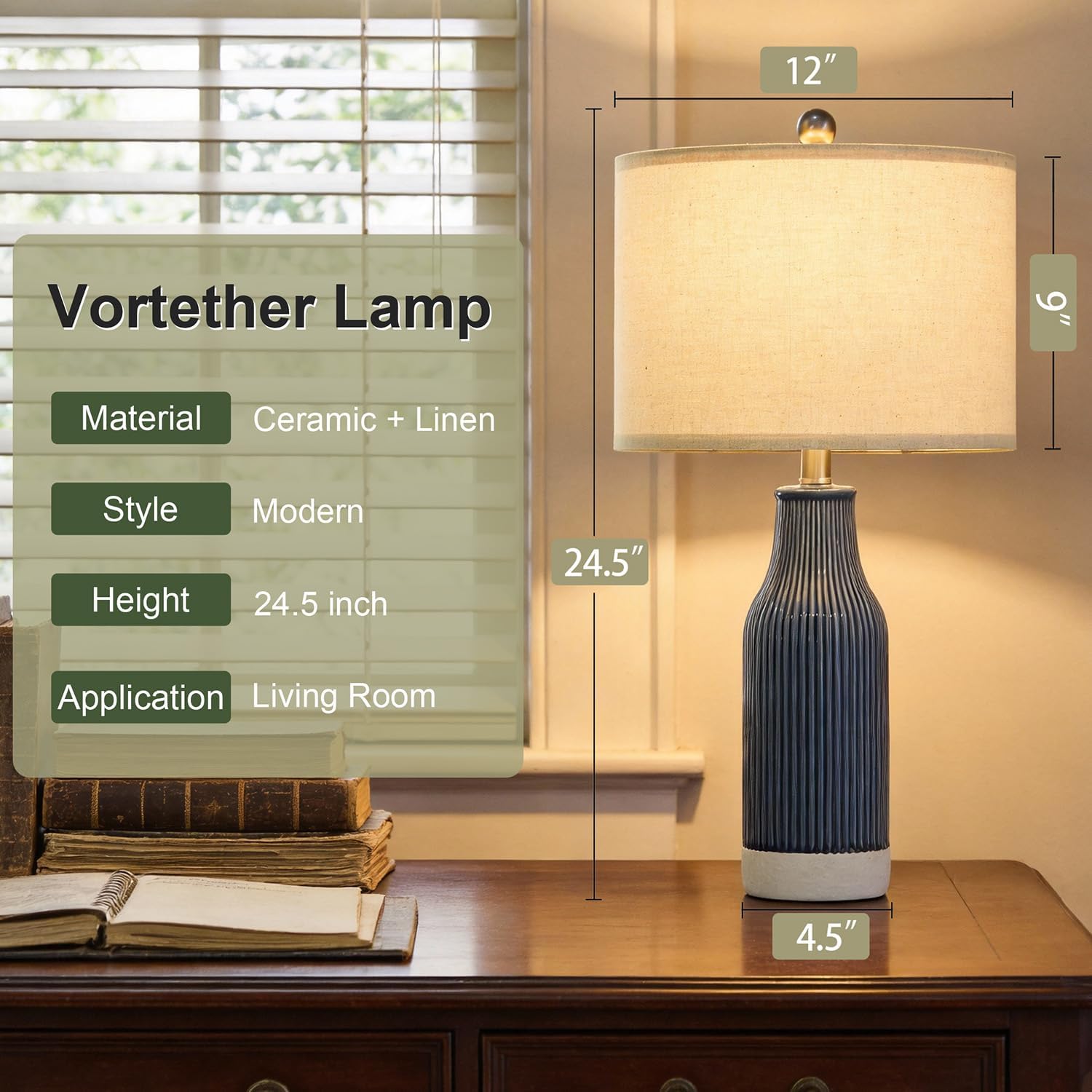 23.75" Modern Ceramic Table Lamps Set of 2, Stylish Bedside Lamps for Bedroom, Gorgeous Lamps for Nightstand, Lamps for Living Room…