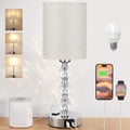 White Touch Bedside Lamps for Bedrooms - Crystal Table Lamp with USB C+A Charging Port and AC Outlet Nightstand, 3 Way Dimmable Silver…