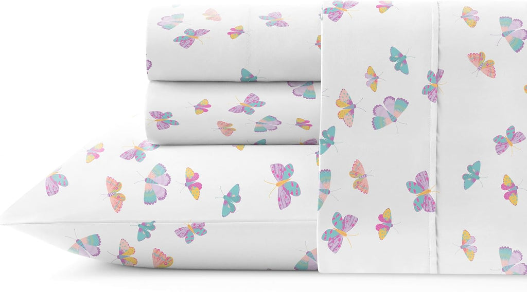 Pointehaven Floral Garden Printed Cotton Percale 3 pc Sheet Set, Twin
