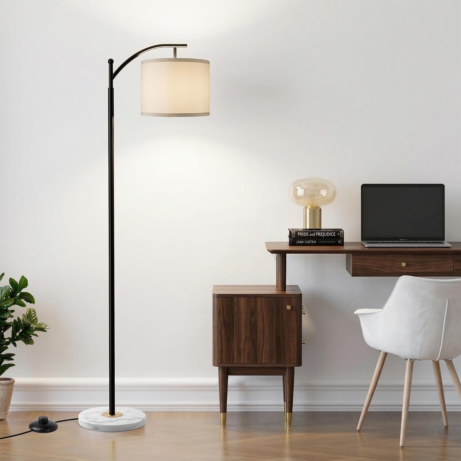 Floor Lamp for Living Room with Marble Base, Modern Standing Lamp with 3 Color Temperatures Bulb & Adjustable Linen Shade, Tall Lamp for…