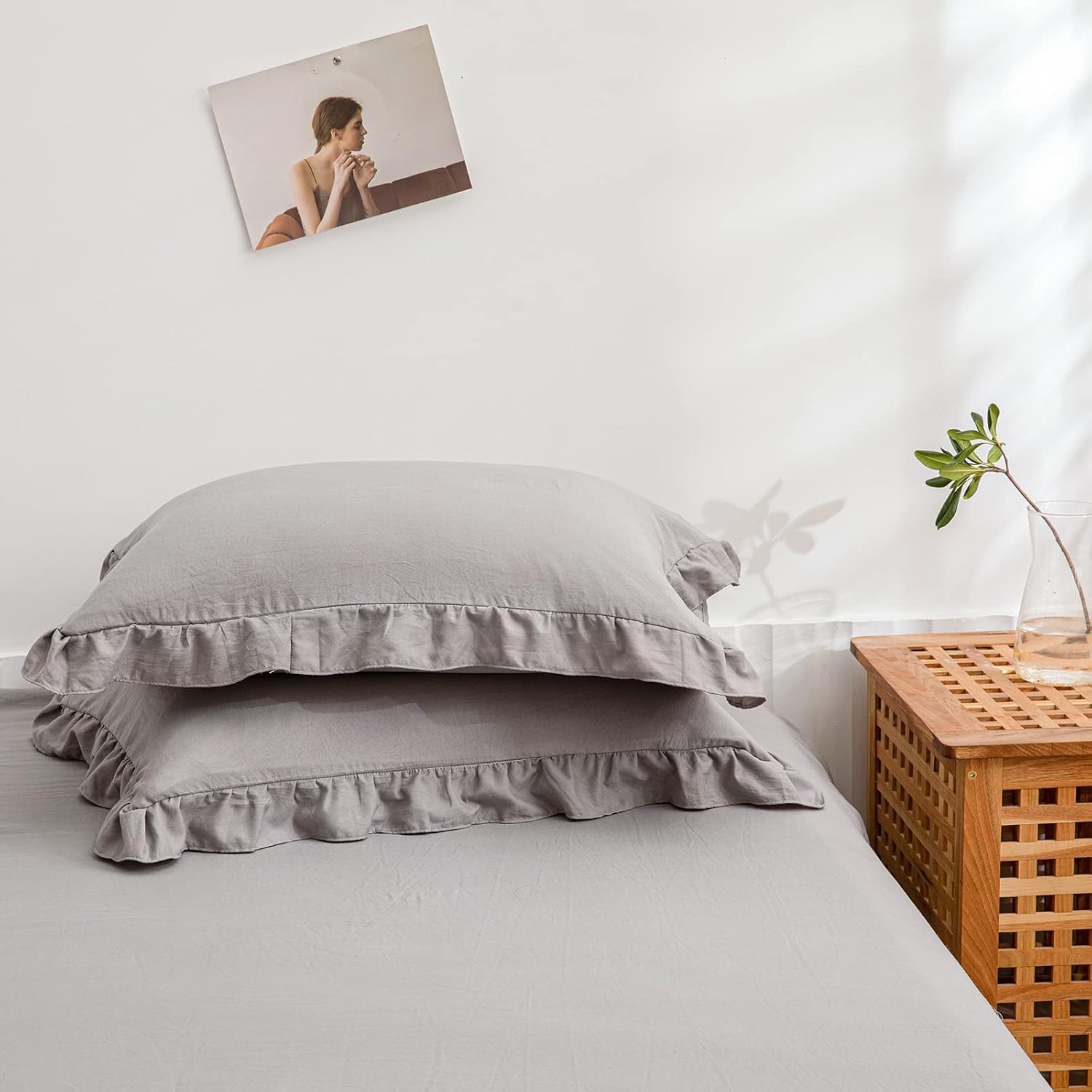 Merryword Cute Pillowcases Light Gray Pillow Shams Gray Ruffle Queen Pillowcases Set of 2 Shabby Chic Fringe Decor Pillow Cover 2 Pack (Que…