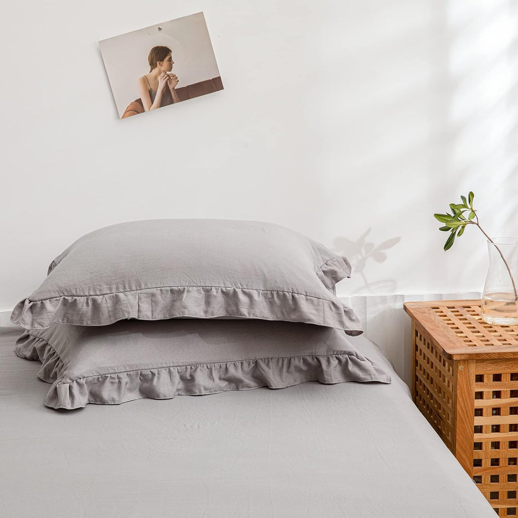 Merryword Light Gray Pillowcases King Pillowcases Cute Pillow Cover Gray Ruffled Pillow Shams Set of 2 Chic Boho Pillowcases 2 Pack (King (…