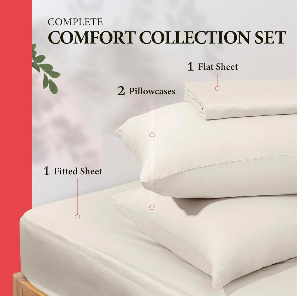 AshtonSheets 100% Egyptian Cotton King Size Sheet Set - 600 Series Refined Collection Sheets Set for King Size Bed (4 PC, Ivory), Soft, Coo…
