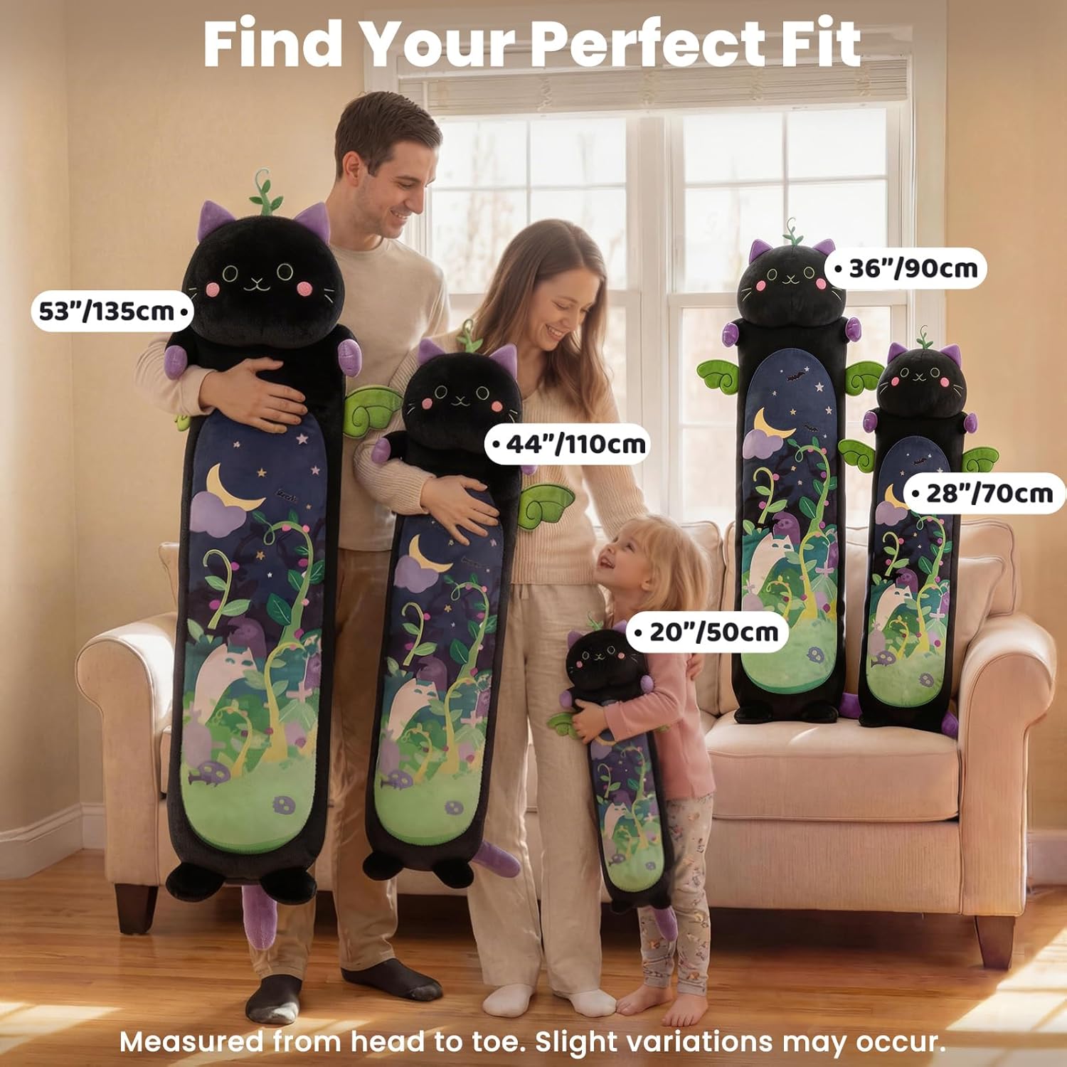 Mewaii Long Cat Plush 5 Sizes, 120% Extra Filling Giant Plushness Kids Body Pillow, Kawaii Cute Black Cat Stuffed Animals Plushies, Big…
