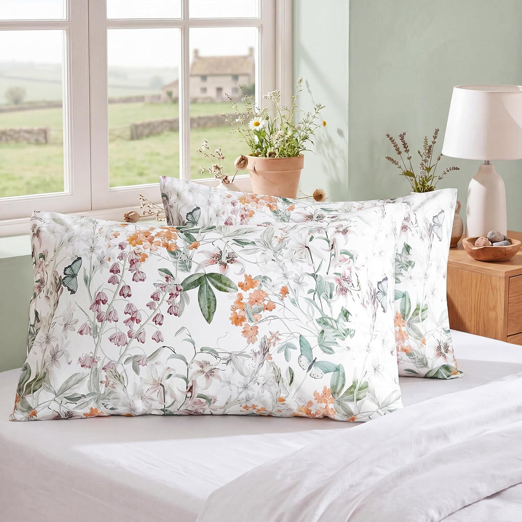 Bedorm Standard Size Pillow Cases Set 100% Cotton Pillow Covers 2 Pieces Yellow Flower Botanical Print Floral Pillow Case with Pocket Closu…