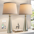 Seealle Modern Table Lamps Set of 2 - Touch Bedside Lamp for Nightstand with Dual USB C+A,3-Way Dimmable Silver Nightstand Lamps for…