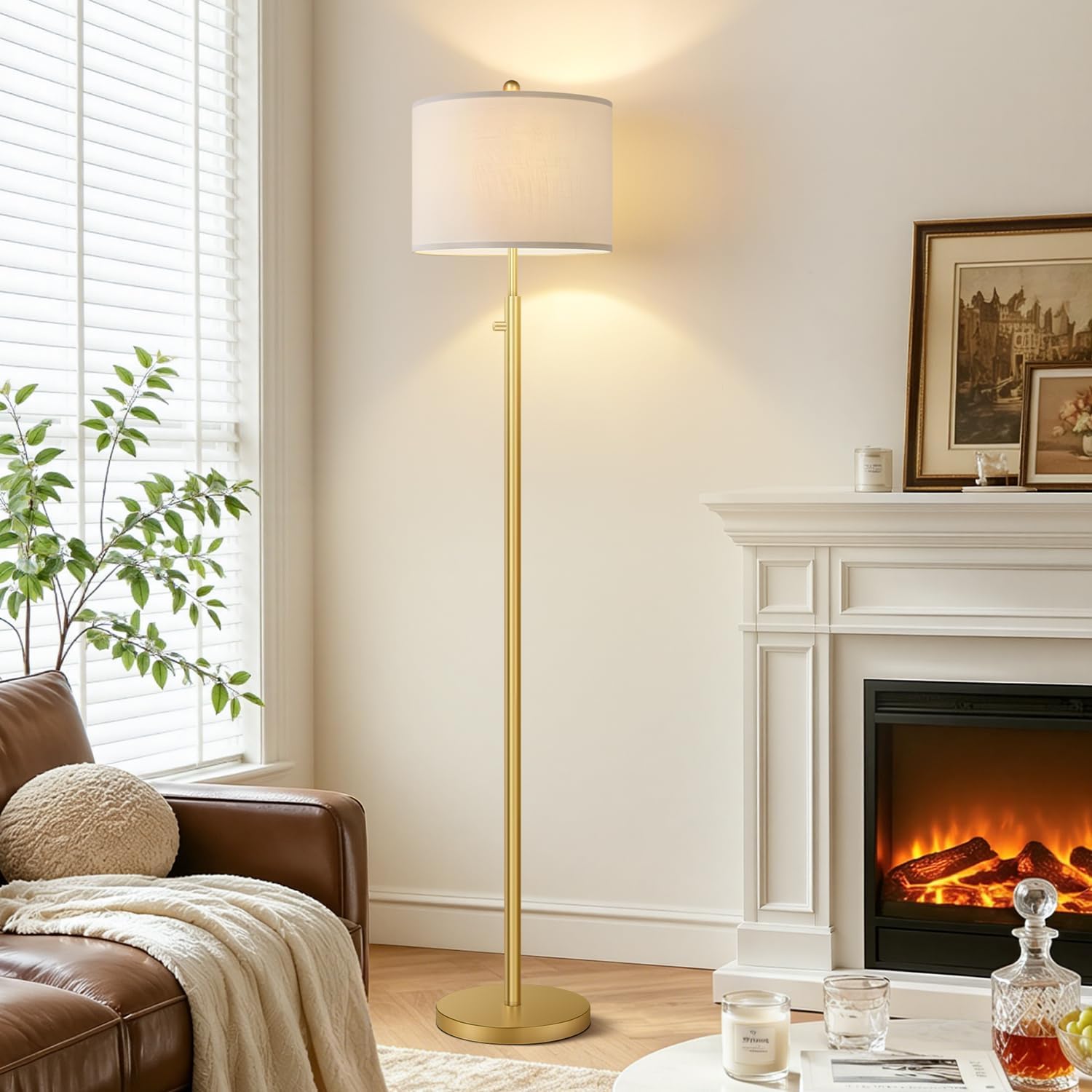 Nintiue 【Upgraded】 Dimmable Floor Lamp for Living Room, 11W LED Bulb Included, Modern Standing Lamp, Tall Pole Light with Linen Shade for…