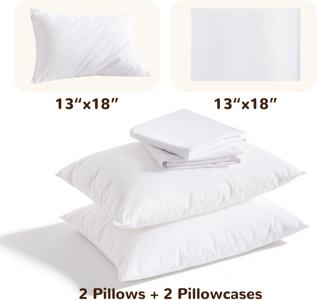 Ntbay 2 Pack Pillows with Stain Pillowcases, Soft Cotton Down Alternative 13x18 Zippered Pillows for Sleeping in Crib Bed - Machine Washabl…