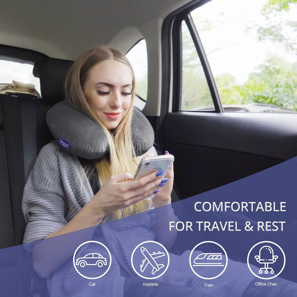 Fabuday Travel Pillow Memory Foam for Airplanes - Neck Pillow for Traveling, Car, Home, Flight Pillow for Sleeping with Attachable Snap Str…
