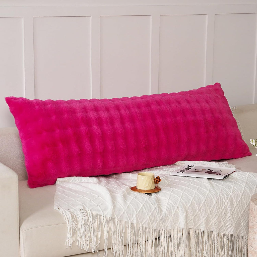 Uhamho Fluffy Faux Fur Body Pillowcase, Luxury Bubble Waffle Carved Plush Long Size 21"x54" Body Pillow Cover for Adults and Children Soft…