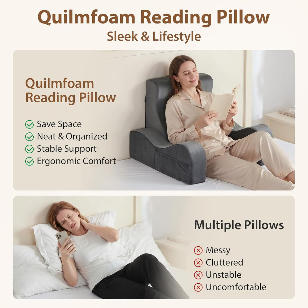Quilmfoam Reading Pillow for Sitting in Bed Adult, Back Pillow for Sitting Up with Arms, Bed Pillow Back Support for Reading, TV, Gaming…