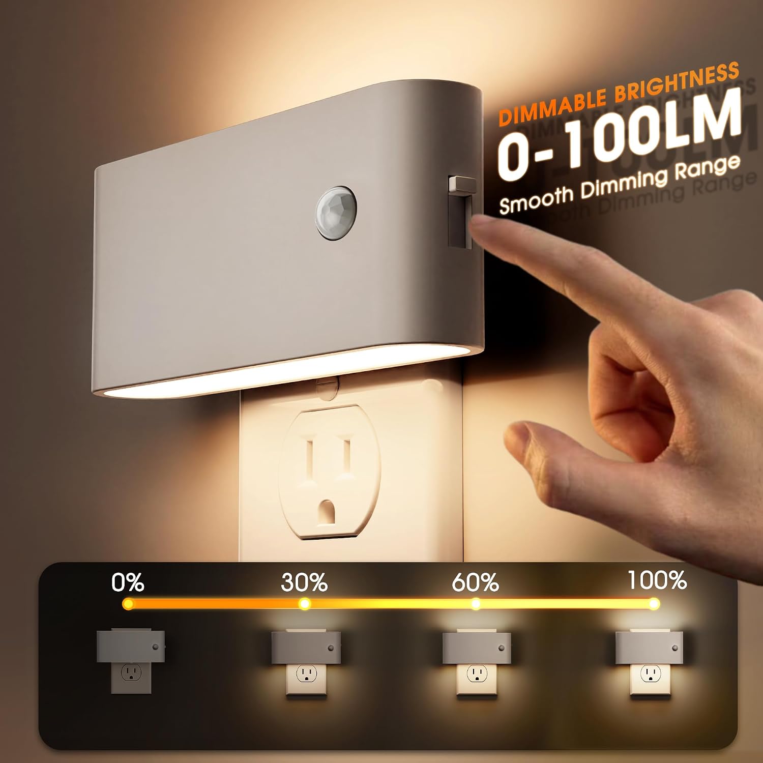 Briignite Motion Sensor Night Light, 2 Packs LED Night Lights Plug into Wall, 0-100LM Dimmable Night Light with Dusk to Dawn Sensor…