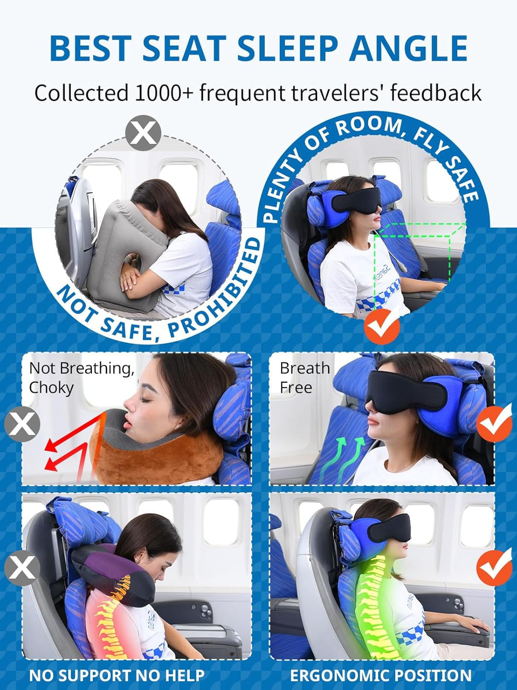 SARISUN Travel Pillows for Airplanes, 360° Support Headrest Pillow with Eye Mask for Sleeping, Travel Airplane Pillow for Long Flights…