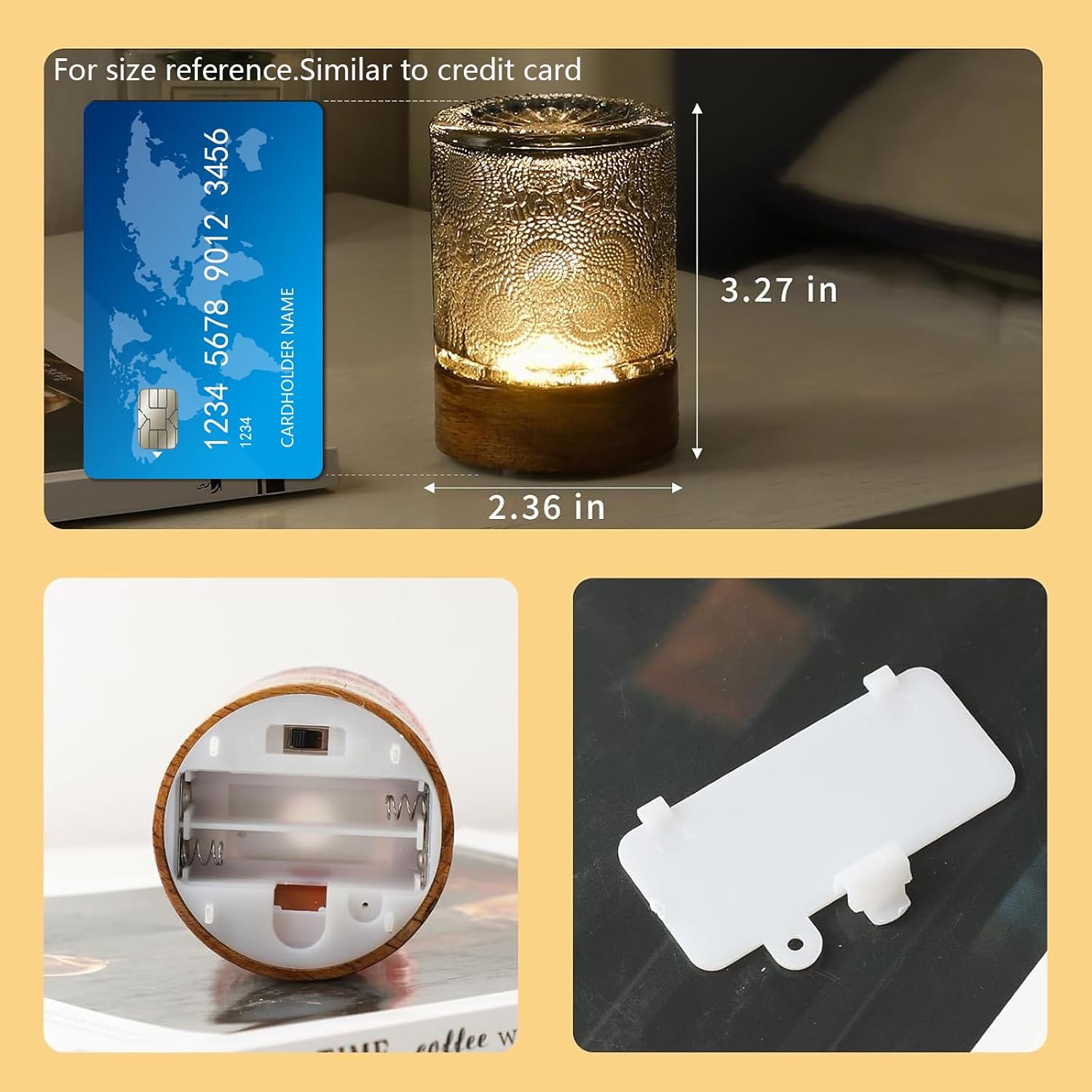 Mini Soft Warm Light Lamp Battery Operated Portable Night Light with Timer, Small Glass Vintage Dim Sleep Nightlights, Battery Powered…