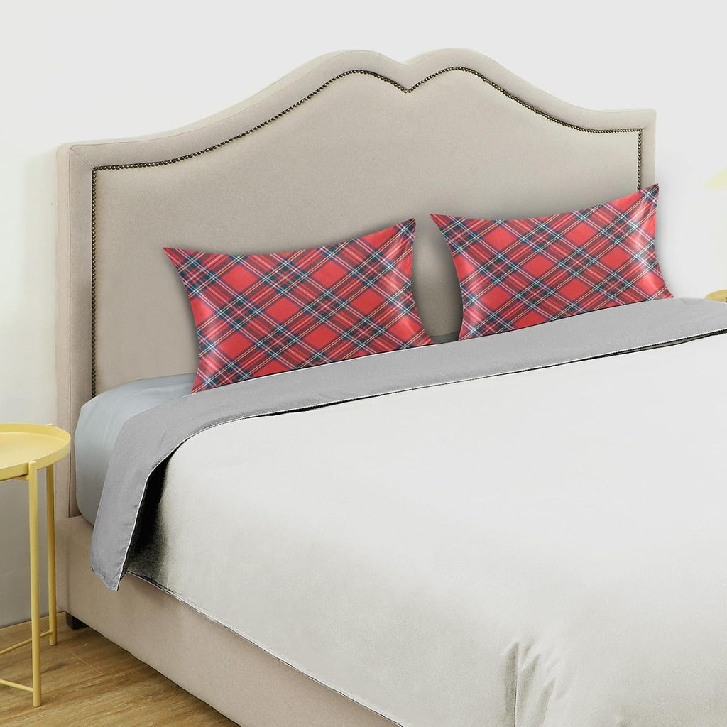 Stewart Tartan Plaid Pillow Covers Silk Pillowcase for Hair and Skin Soft and Smooth Cooling Satin Pillowcase Queen Size Pillow Case for…