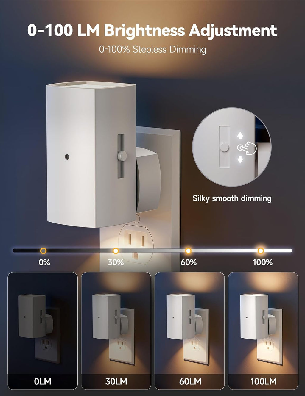 Brightown 2 Pack White Night Lights Plug into Wall, Modern Night Light with Rotating Plug, Dusk to Dawn Sensor, 0-100LM Stepless Dimming…
