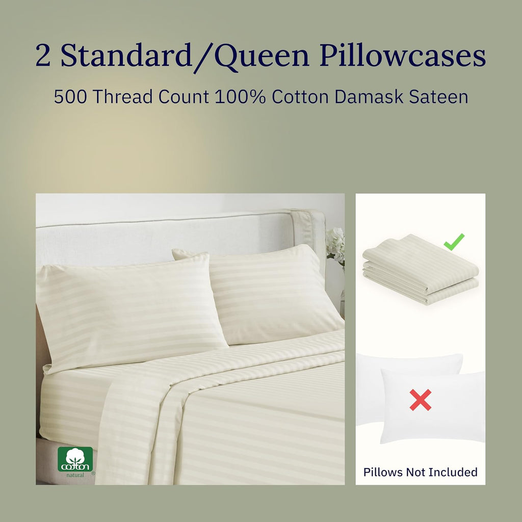 CALIFORNIA DESIGN DEN Soft & Silky 500 Thread Count 100% Cotton is Cool & Smooth, 2 Pillow Cases Standard Size Cotton Fits Standard &…