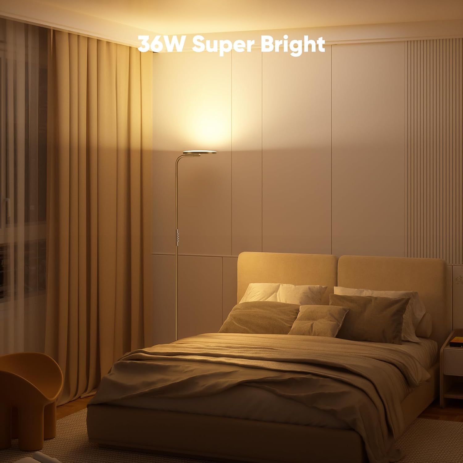 SIBRILLE 36W LED Floor Lamp, Super Bright Standing Lamp, Modern Stepless Dimmable Torchiere Tall Lamp with Remote Control, 350°Rotating…
