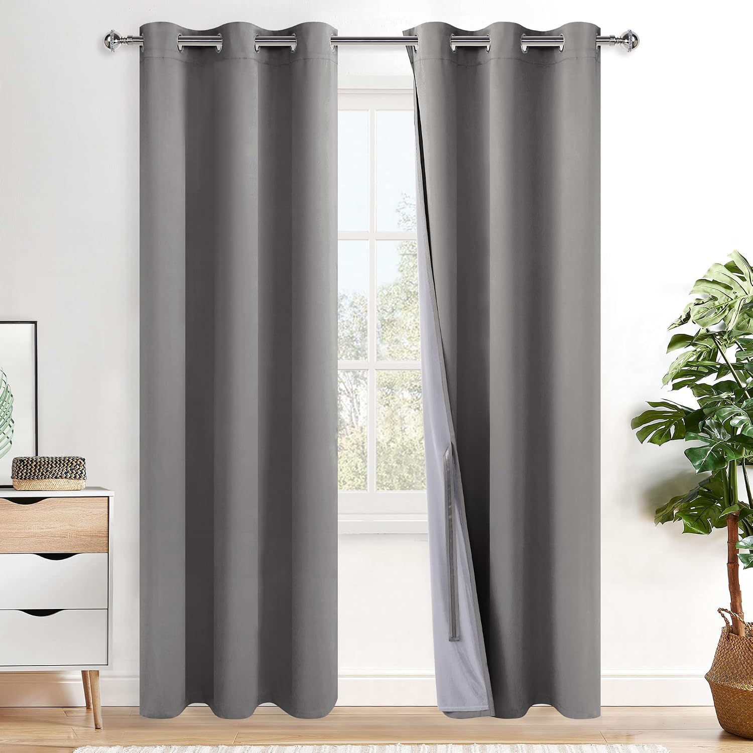 Xwzo 100% Blackout Curtains 84 Inches Long with Tiebacks- Narrow Wide Heat Blocking and Soundproof Curtain Panels with Grommets for Short W…