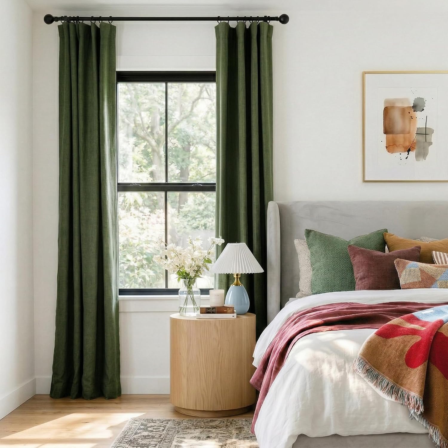 INOVADAY 100% Blackout Curtains for Bedroom, Black Out Curtains 96 Inch Long, Clip Rings Linen Blackout Drapes, Thermal Insulated Room…