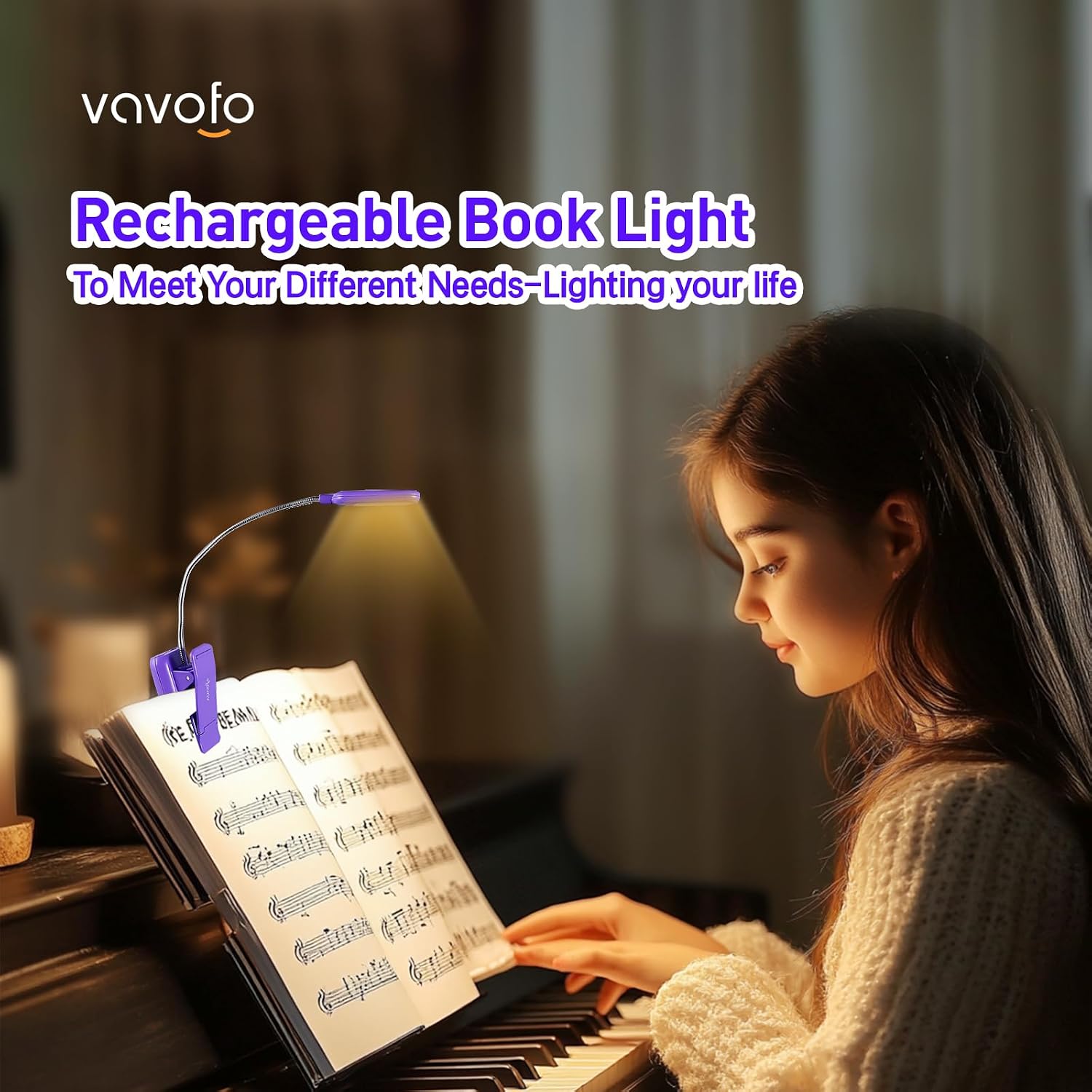 Vavofo Rechargeable Book Light for Reading in Bed Kids, 7 LED Reading Light with 9-Level Warm Cool White Daylight, Eye comfort Lamp with…
