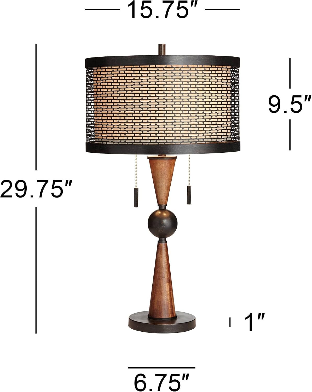 Franklin Iron Works Hunter Rustic Farmhouse 3-Way Table Lamp with Table Top Dimmer 29.75" Tall Bronze Cherry Wood Finish Double Drum…