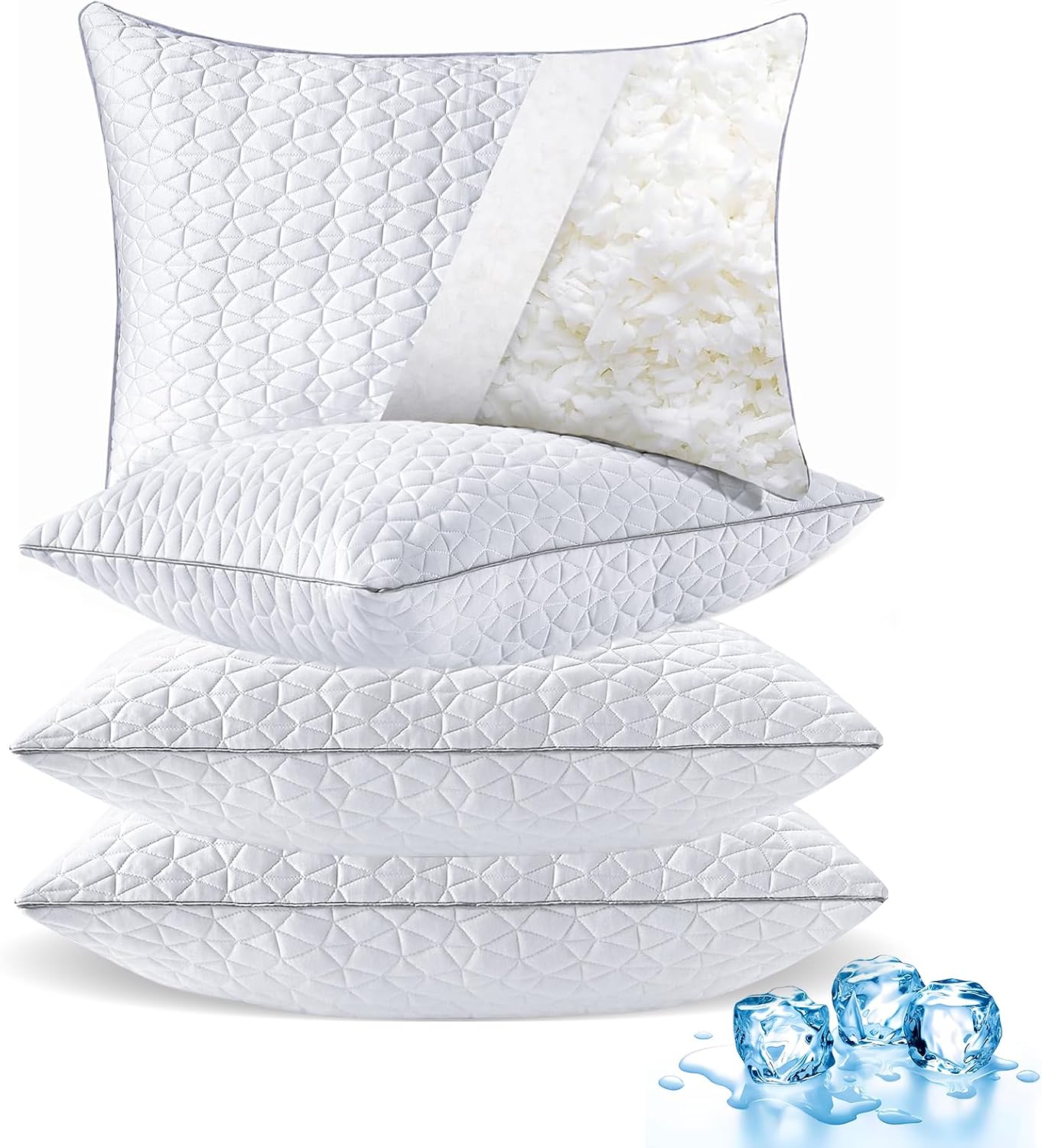 Seyfote Cooling Pillows King Size Set of 4, Shredded Memory Foam Pillows, Adjustable Firm Bed Pillows Cool Cold Pillow for Hot Side Back St…