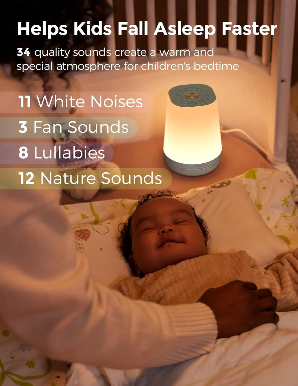 Baby Sound Machine, Momcozy White Noise Machine for Baby Sleeping with Night Light, Toddler Sleep Trainer with 34 Soothing Sounds, Timer…