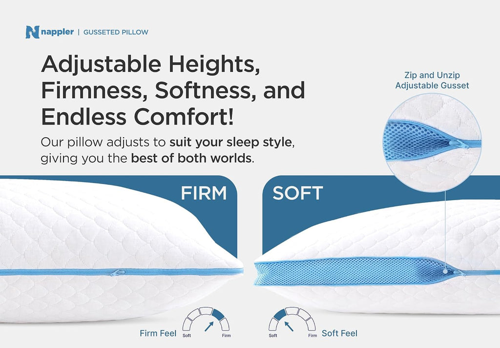 Nappler Side and Back Sleeper Pillow for Neck and Shoulder - Shredded Memory Foam Bed Pillow for Sleeping - 100% Adjustable Fill - King Siz…