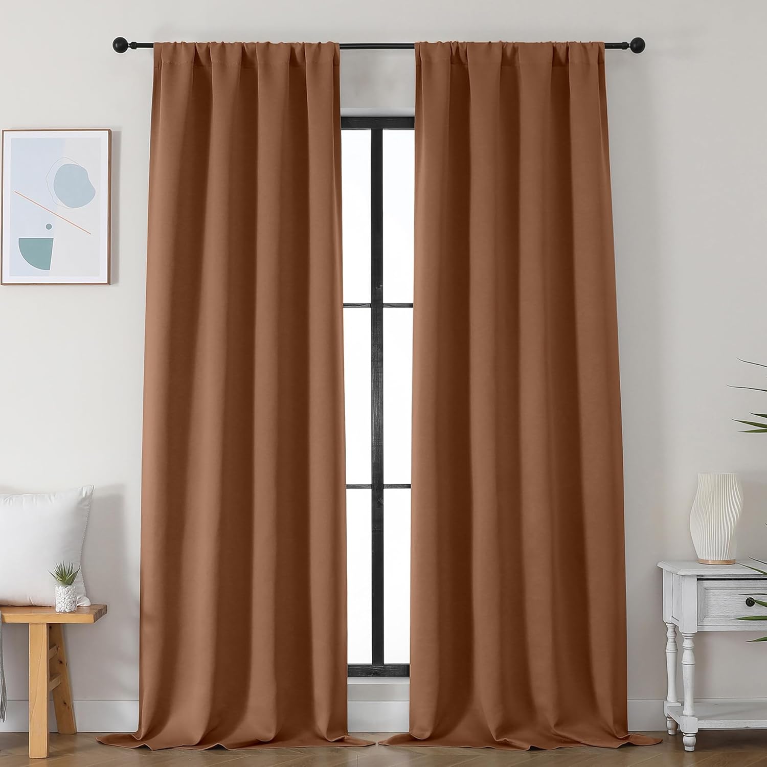 Simplebrand Ava Sun Baked Blackout Curtains for Bedroom 96 Inches Long 2 Panels, Solid Thermal Insulated, Energy Saving Living Room Window…