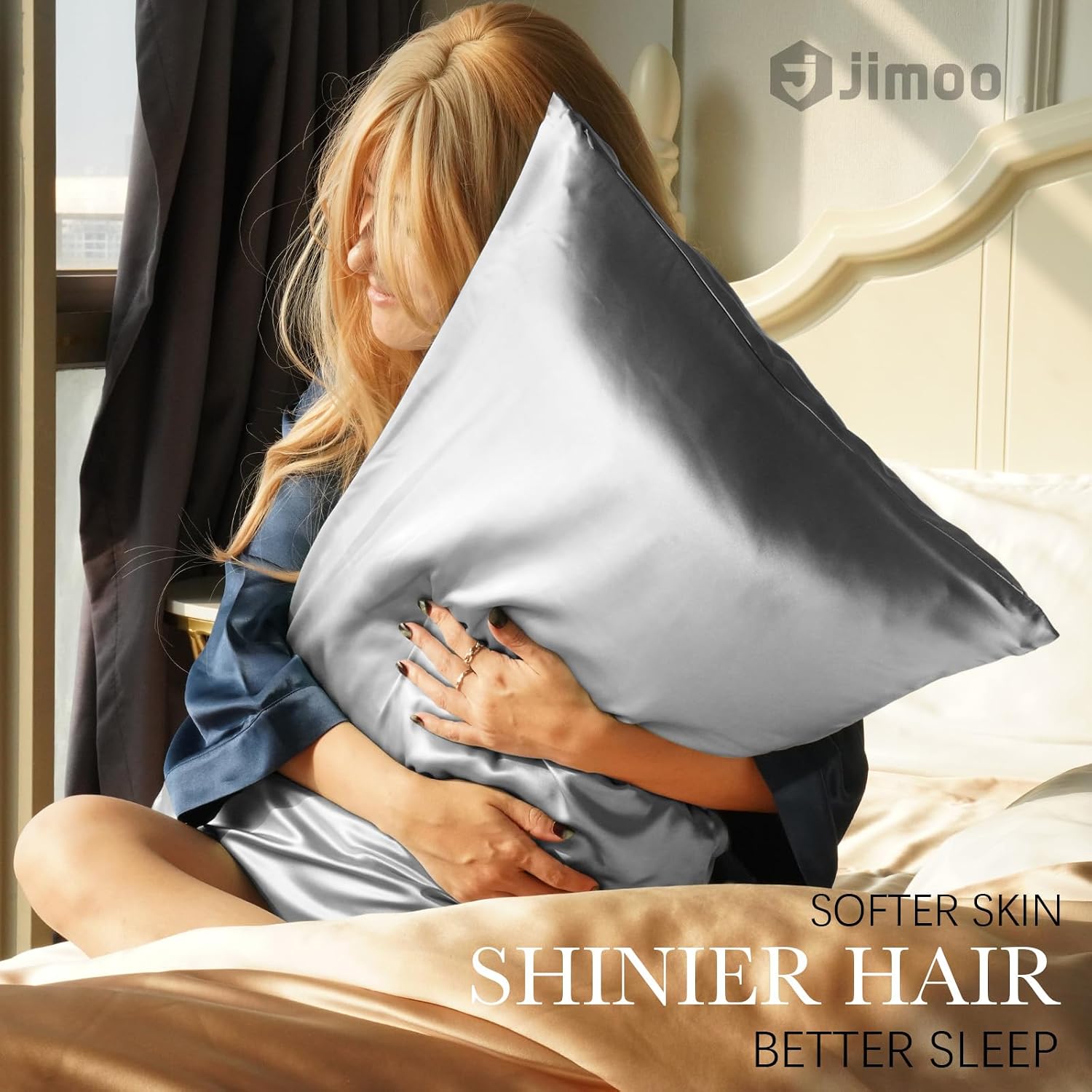 Jjimoo 100% Mulberry Silk Pillowcase for Hair and Skin, 22 Momme Pure Natural Silk Pillow Case Both Sided with Zipper, Pillow Cover for Wom…