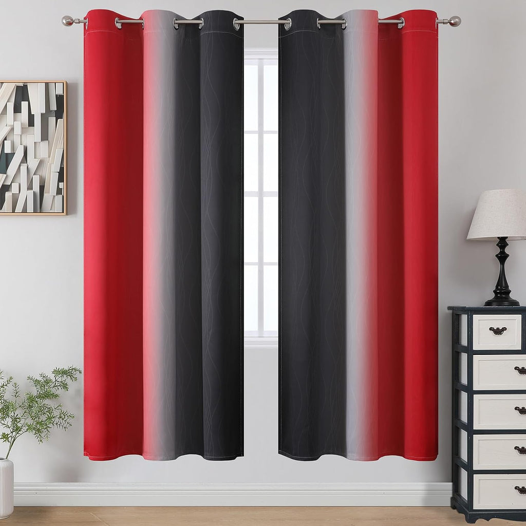 Estelartextiler Estelar Textiler Ombre Red and Black Curtains 72 Inch Length 2 panels, Complete Blackout Curtains for Bedroom, Full Room Da…