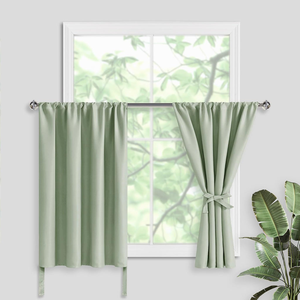 Jiuzhen Short Blackout Curtains for Small Window - Cafe Room Darkening Privacy Thermal Half Window Curtains Tiers for Bathroom, Kitchen, W 4…