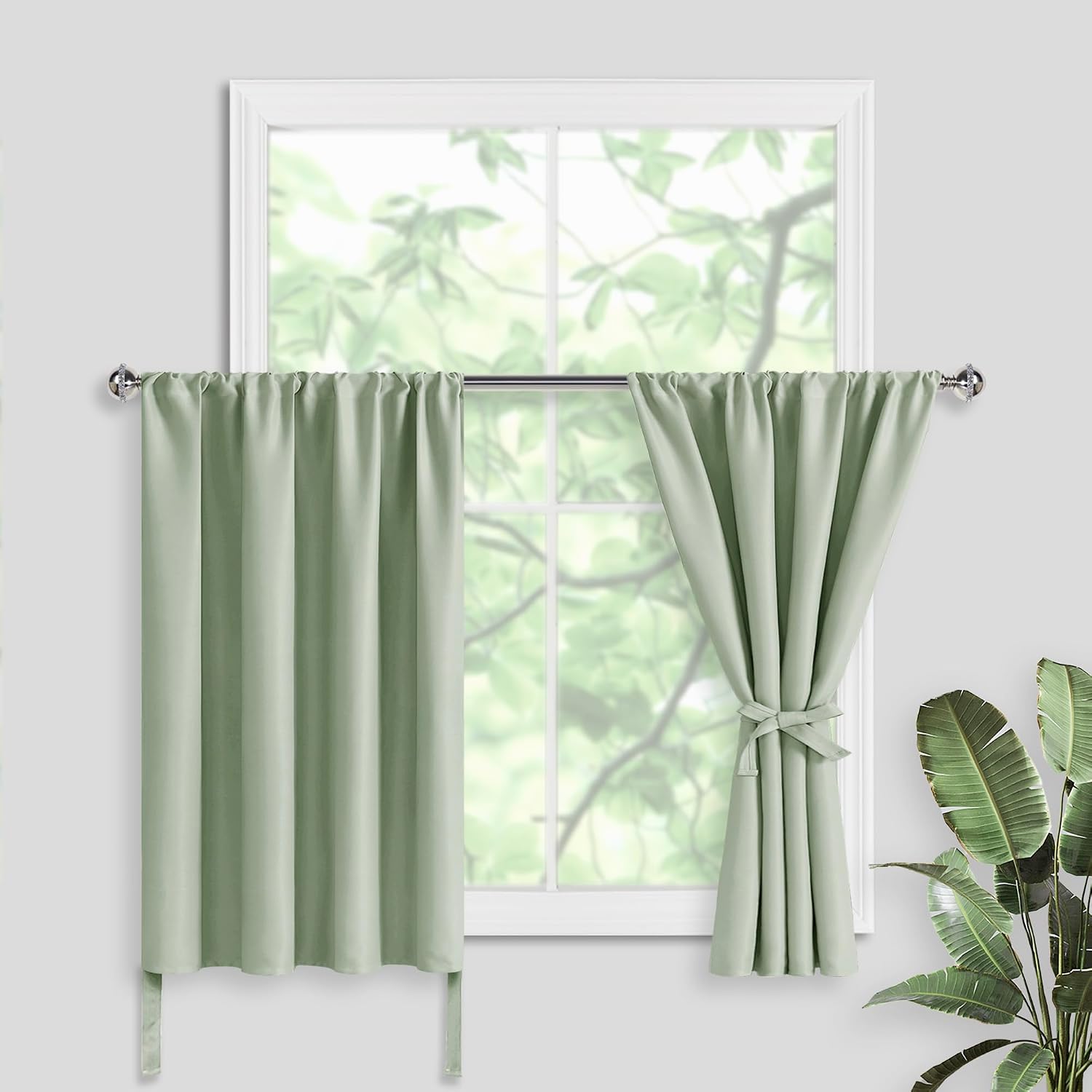 Jiuzhen Short Blackout Curtains for Small Window - Cafe Room Darkening Privacy Thermal Half Window Curtains Tiers for Bathroom, Kitchen, W 4…