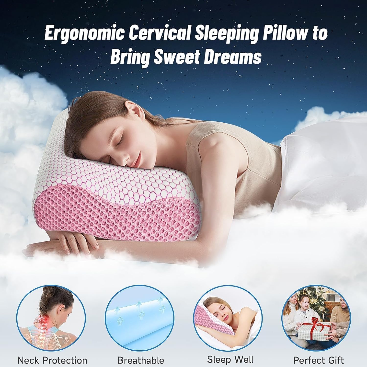 CloudBliss Memory Foam Pillow, Ergonomic Neck Contour Cervical Pillow for Back and Shoulder Pain, Orthopedic Pillow for Neck, for Sleeping…