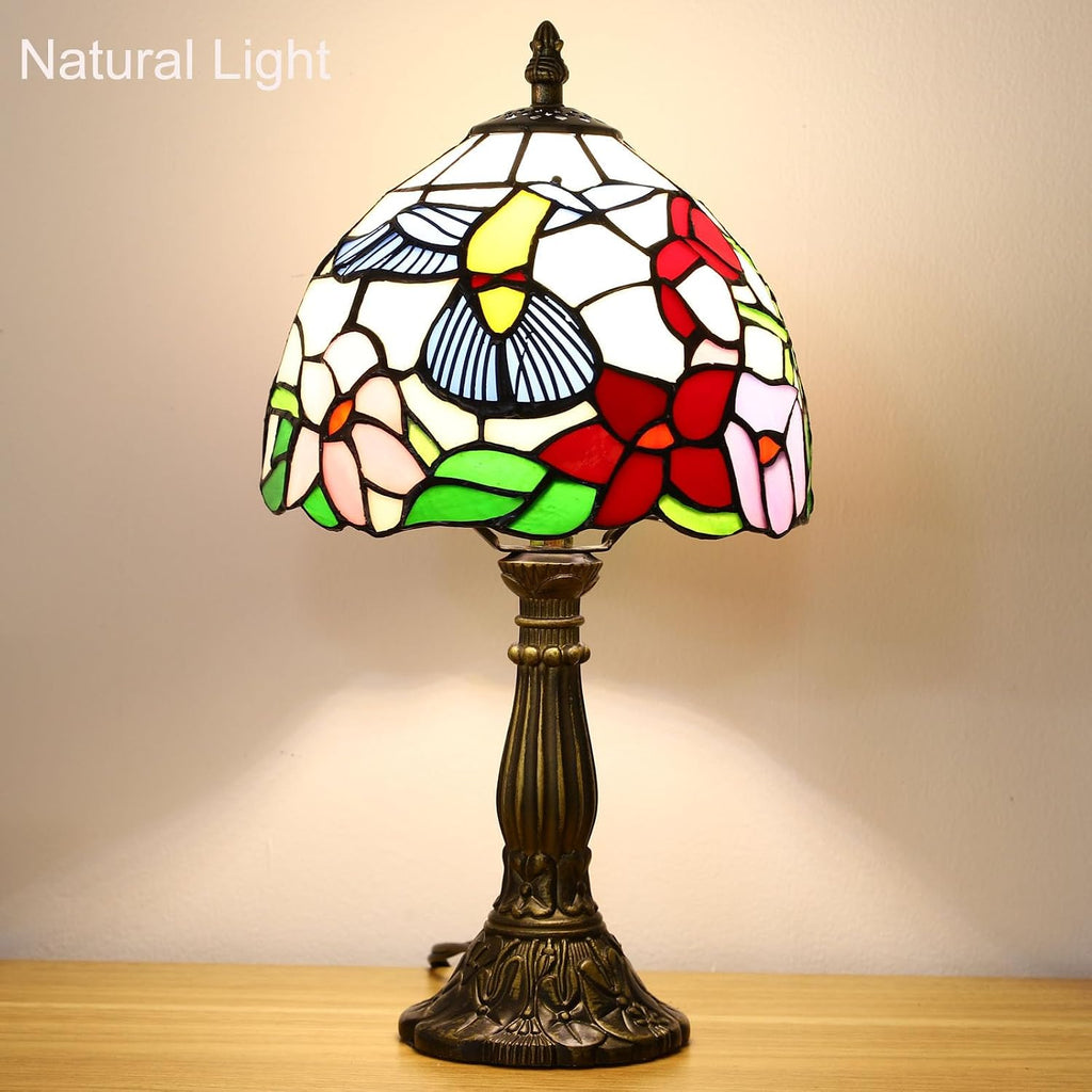 Tiffany Style Table Lamp, Hummingbird Style Stained Glass Lamp, 8 Inch Small Antique Lamp, for Bedside Nightstand Bedroom Living Room…