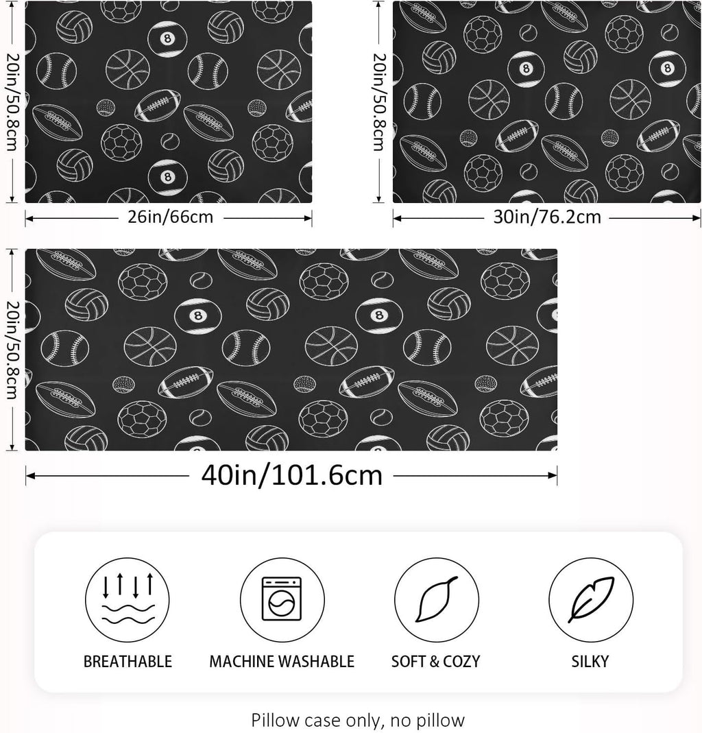 Soccer Balls Black Pillow Covers Silk Pillowcase for Hair and Skin Soft Breathable Smooth Cooling Satin Pillowcase King Size Pillow Case…