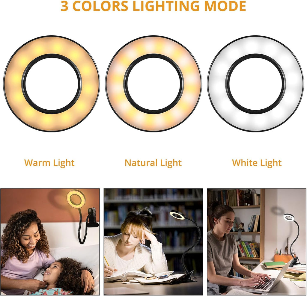 Woputne Desk Clip on Lamp for Reading Home Office, with 5V 2A Adapter, 10 Dimmable Brightness 3 Modes, Clamp Reading Light for Bed…